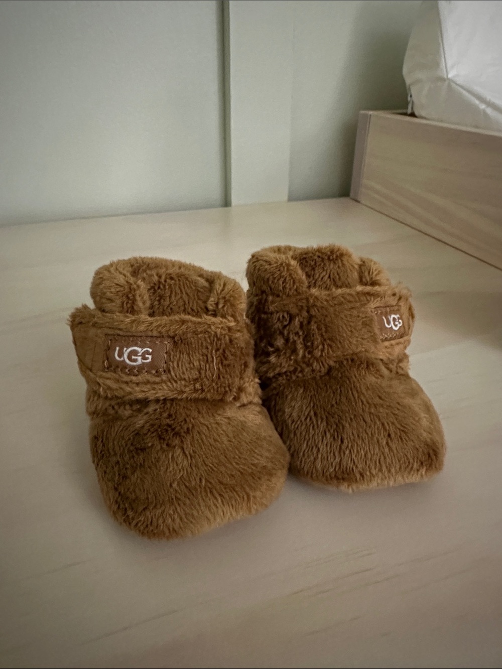 UGG Brown Plush Infant Booties with Velcro Strap